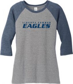 District Made Ladies Perfect Tri 3/4-Sleeve Raglan, Navy/grey